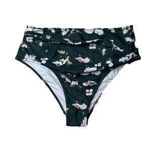 Cocoship High Waisted Floral Green Bottom Ruched High leg Size XL NWOT